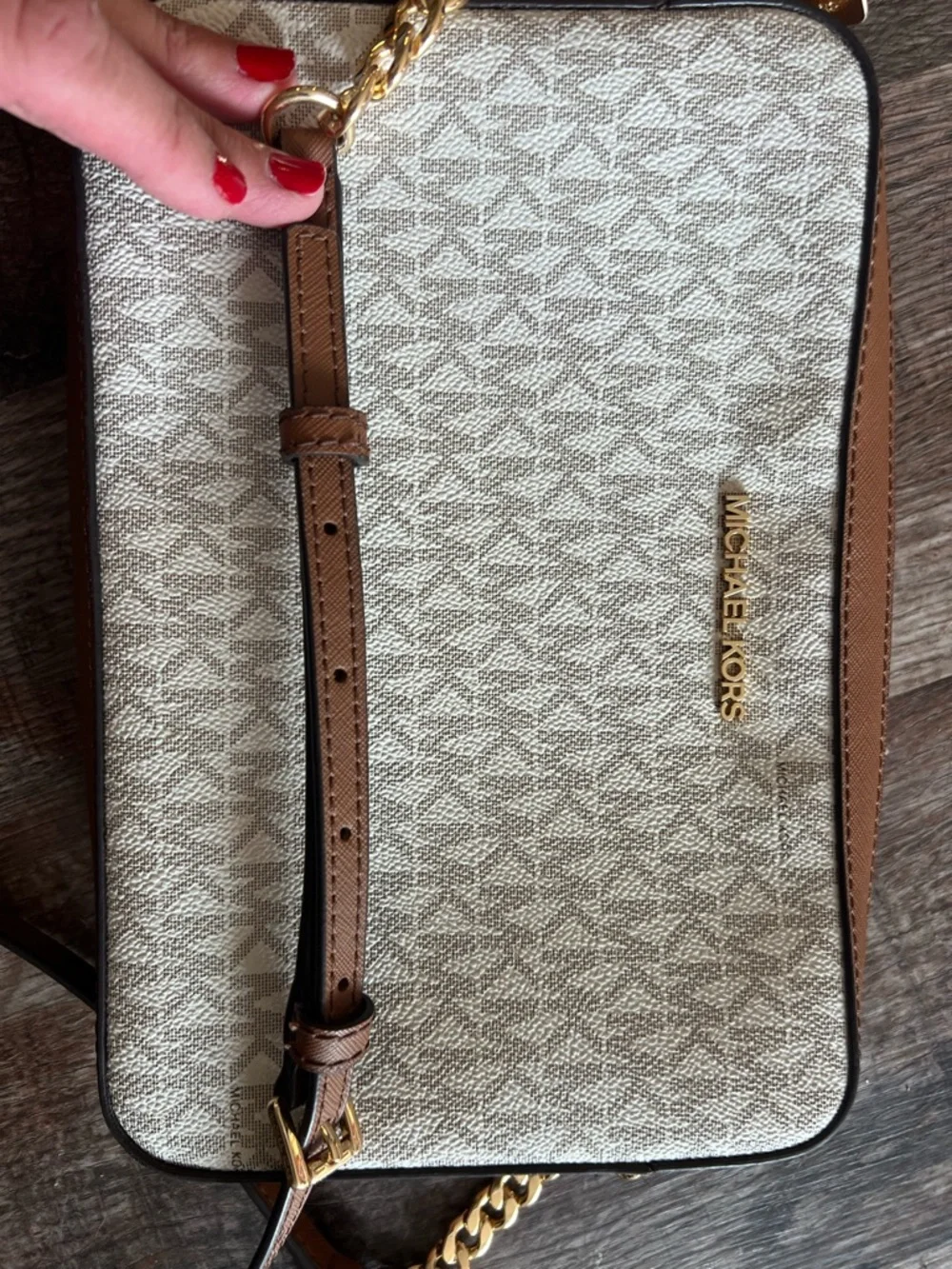 Michael Kors Cream & Tan Monogram Crossbody Bag - Picture 7 of 7